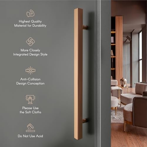 LAPO Stainless Steel Pull Handle for Main Doors | 24 Inch Square Pull Bar for Office Doors | Rose Gold Finish | Fits 30–100mm Door Panels |Designed for Glass & Wooden Doors| 3 Years Warranty - Image 5