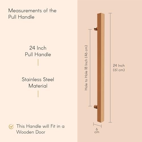LAPO Stainless Steel Pull Handle for Main Doors | 24 Inch Square Pull Bar for Office Doors | Rose Gold Finish | Fits 30–100mm Door Panels |Designed for Glass & Wooden Doors| 3 Years Warranty - Image 2