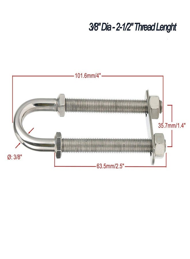 Amarine Made Pair of Stainless Steel Marine Boat Stern Bow Eye Tie Down U Bolt (Silver, 3/8" Dia - 2-1/2" Thread Lenght) - Image 2