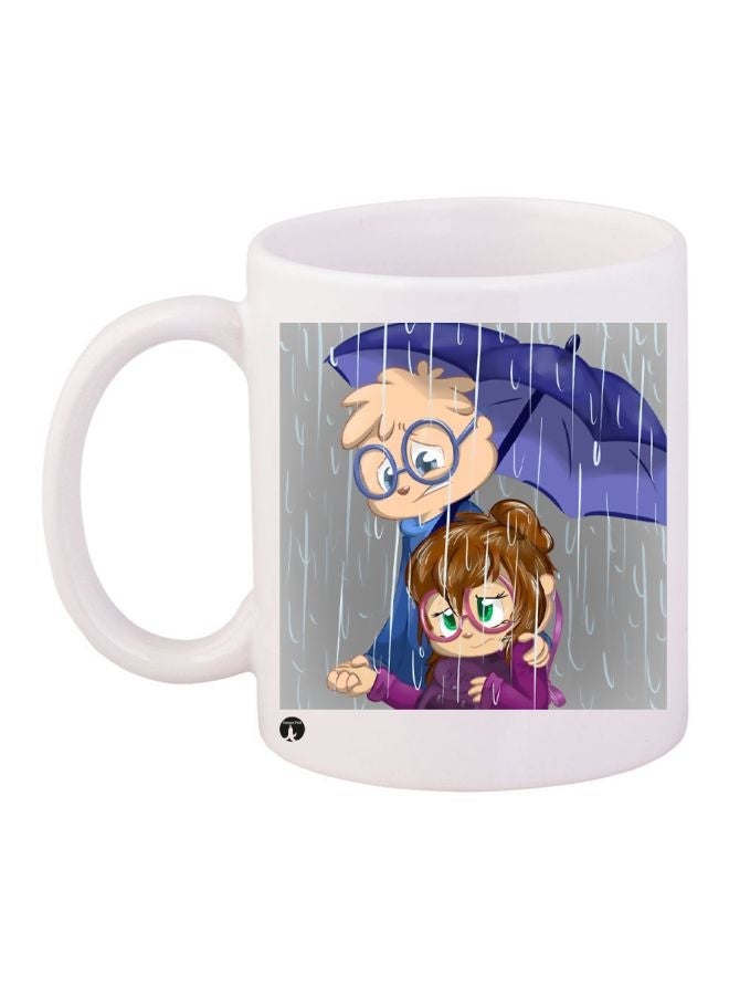 RYN Cartoon Printed Coffee Mug White/Grey/Beige 11ounce