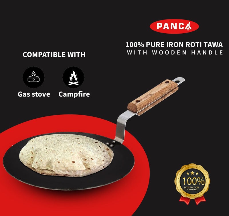 PANCA Iron tawa for Roti,Chapati,Dosa Loha Tawa with Wooden Handle Premium, 100% Toxin-Free, Long Lasting, Black - Image 3
