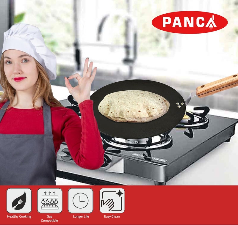 PANCA Iron tawa for Roti,Chapati,Dosa Loha Tawa with Wooden Handle Premium, 100% Toxin-Free, Long Lasting, Black - Image 2