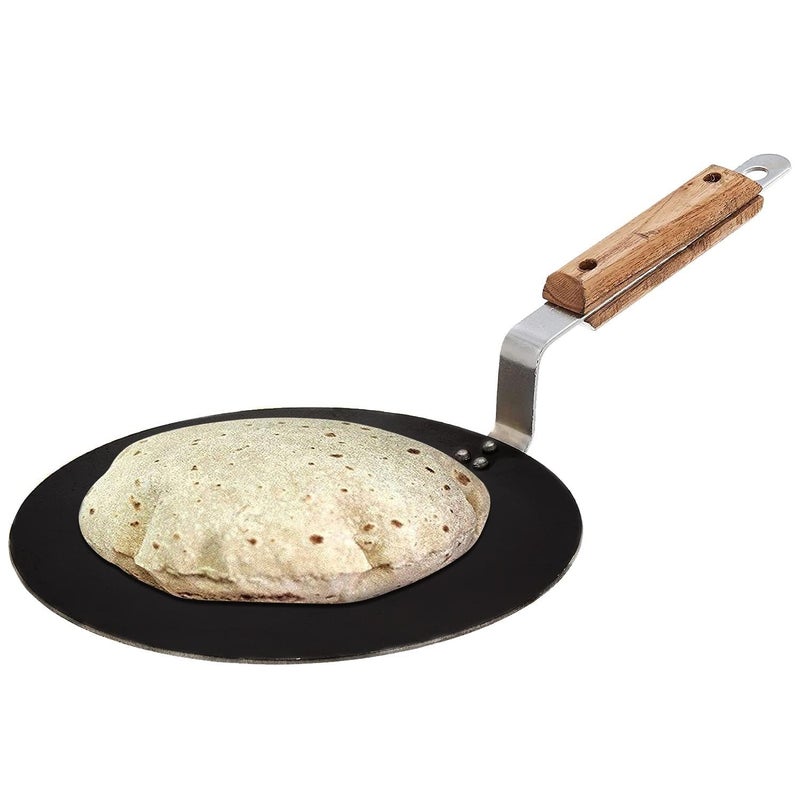 PANCA Iron tawa for Roti,Chapati,Dosa Loha Tawa with Wooden Handle Premium, 100% Toxin-Free, Long Lasting, Black - Image 1