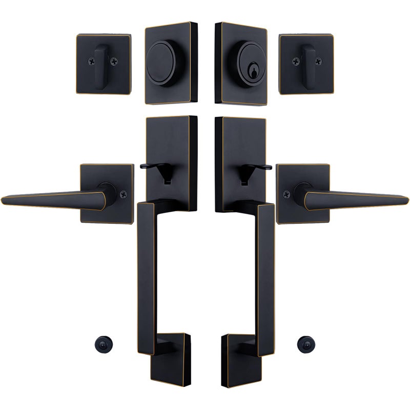 Hisafe Oil Rubbed Bronze Double French Door Handle Set For Front Door, Exterior Door Lock Set With Deadbolt&Lever, Lower Half Grip, Left&Right Handed - Image 1