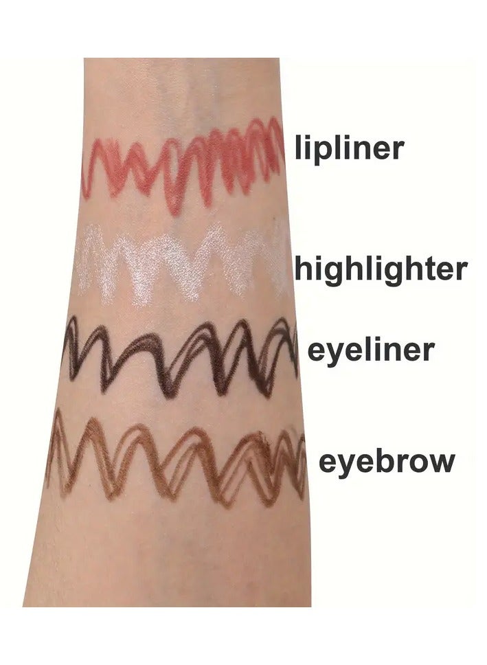 DubaiGallery قلم مكياج 4 في 1، قطعتان من قلم المكياج الكل في واحد، قلم مكياج Pen Pal، قلم تجميل متعدد الوظائف 4 ألوان، قلم حواجب وكحل وكحل شفاه وأحمر شفاه - Image 4