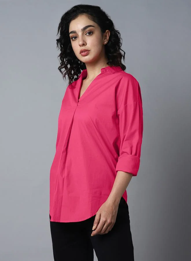 هاي ستار Roll Up Sleeves Pure Cotton Collared Top with Metal Detail Back by Styli