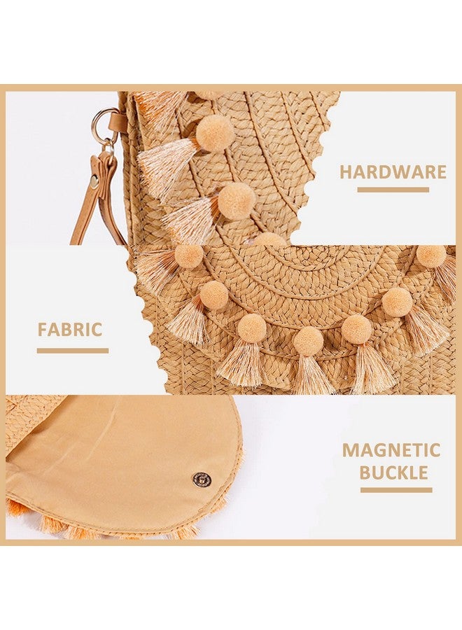QTKJ Straw Crossbody Bag For Women Clutch Purses Bohemian Handmade Woven Handbags Tassels Summer Beach Bag Envelope Wallet(Khaki)  - Image 4