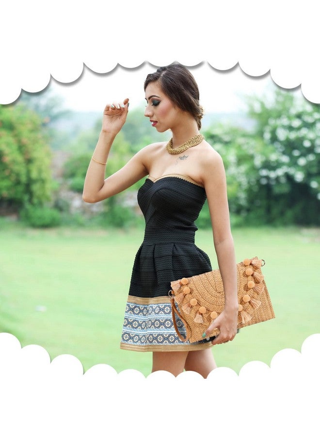 QTKJ Straw Crossbody Bag For Women Clutch Purses Bohemian Handmade Woven Handbags Tassels Summer Beach Bag Envelope Wallet(Khaki)  - Image 5