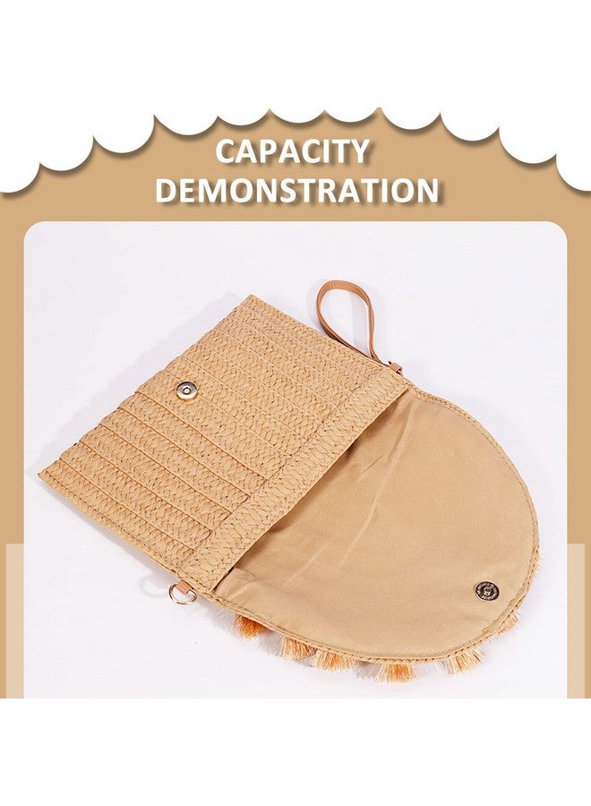 QTKJ Straw Crossbody Bag For Women Clutch Purses Bohemian Handmade Woven Handbags Tassels Summer Beach Bag Envelope Wallet(Khaki)  - Image 3