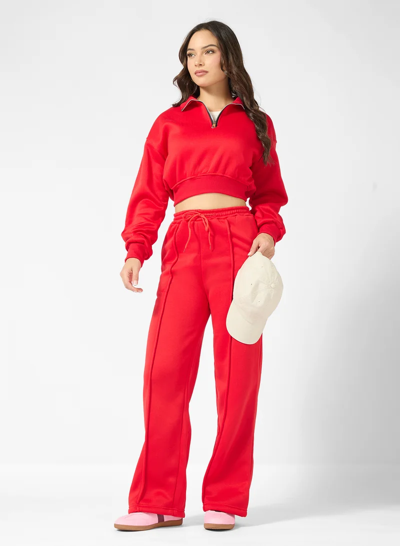 جينجر Oversize Half Zip Sweatshirt & Sweatpant Set