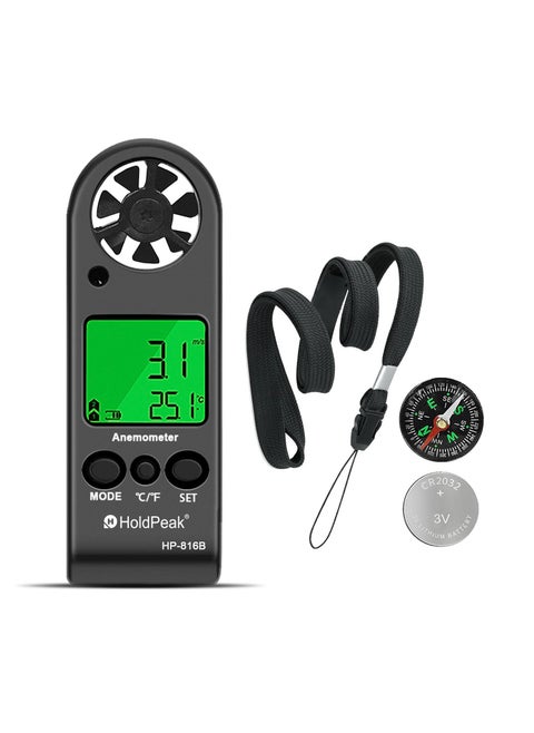 HOLDPEAK HP-816B Anemometer Handheld Wind Speed Meter Gauge Air Flow Velocity Measurement with Wind Chill Indication and Backlight for Windsurfing Kite Flying Shooting
