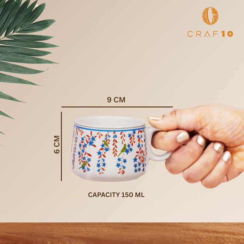CRAF10 مجموعة أكواب شاي تصميم بليس من 6 قطع، 180 مل، أنيقة ومتينة، آمنة للاستخدام في الميكروويف وغسالة الصحون، خزف - Image 4