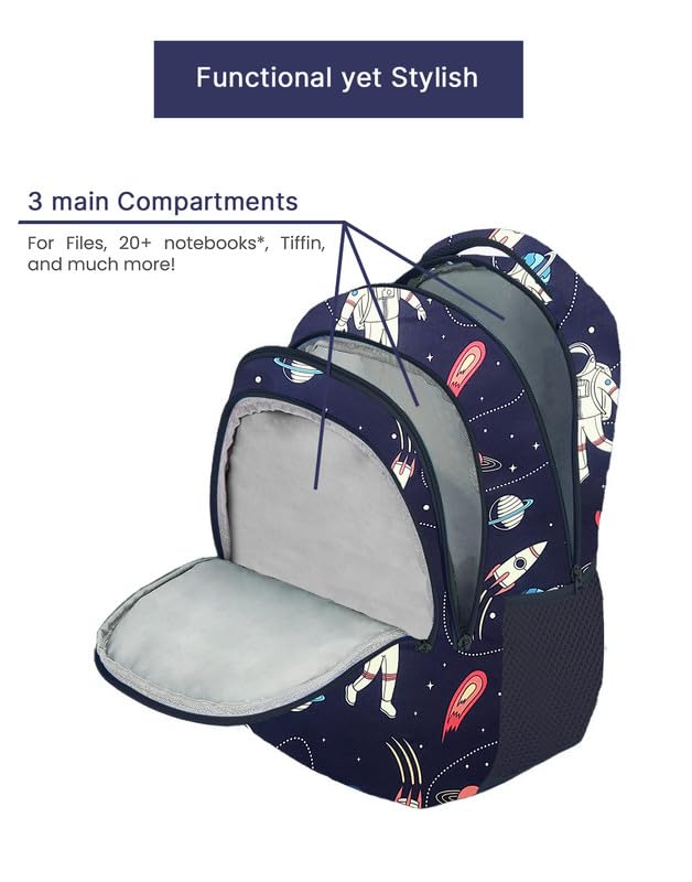 Frantic Polyester Waterproof 26 L School Backpack Daypack Picnic Bag For Boys & Girls(Blue_Astronaut_Boy) - Image 5