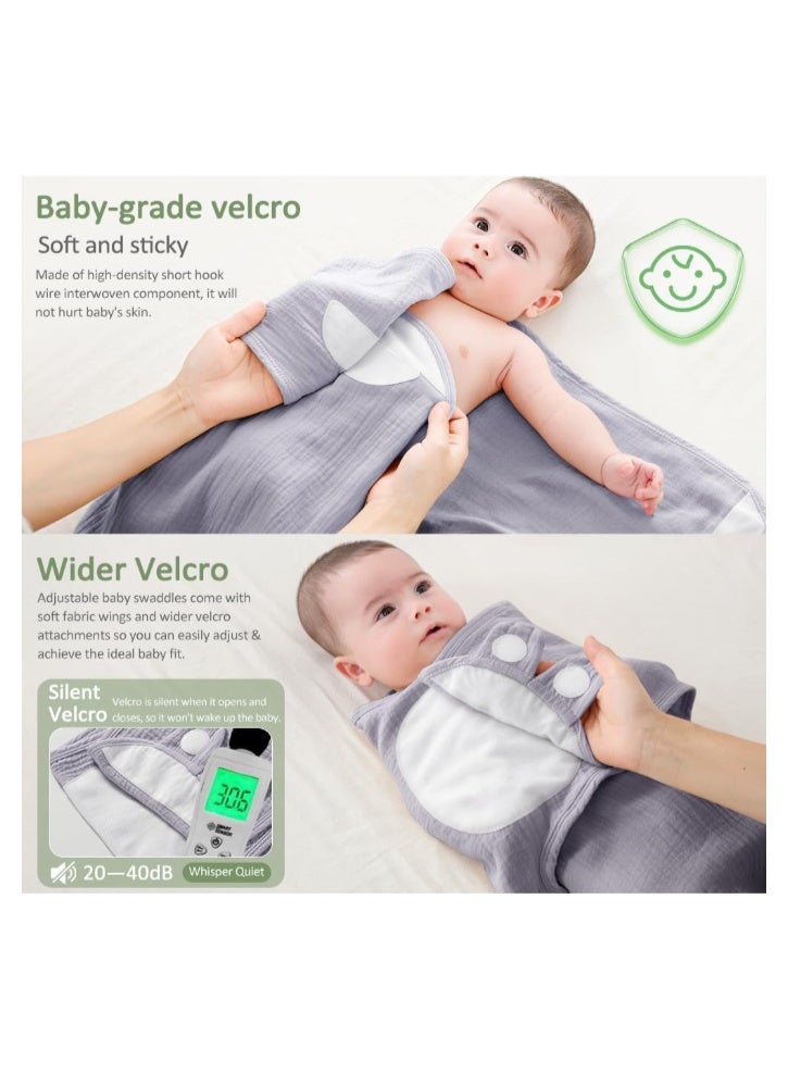 ZONEY Baby Swaddle Wrap, 4 Layer Newborn Swaddle Blanket Wrap with Breathable Organic Cotton, Adjustable Wider Velcro Baby Swaddle Blanket, Baby Essentials for 0-6Months Baby - Image 4