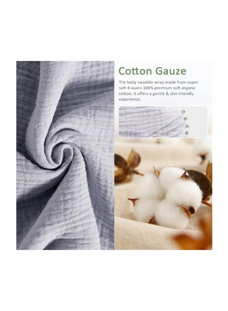 ZONEY Baby Swaddle Wrap, 4 Layer Newborn Swaddle Blanket Wrap with Breathable Organic Cotton, Adjustable Wider Velcro Baby Swaddle Blanket, Baby Essentials for 0-6Months Baby - Image 2