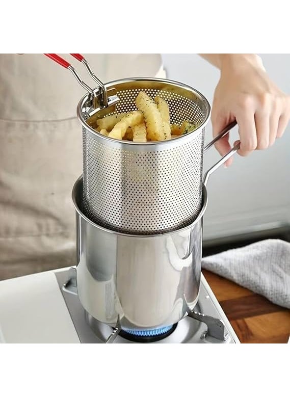 AARU BHAKTI ENTERPRISE ABE Small Deep Frying Pot with Strainer Basket1200 ml Stainless Steel Pan with Handle for Frying French Fries Chicken Wings Shrimp Fish Boiling Butter Sauce Gravies Pasta  - Image 2