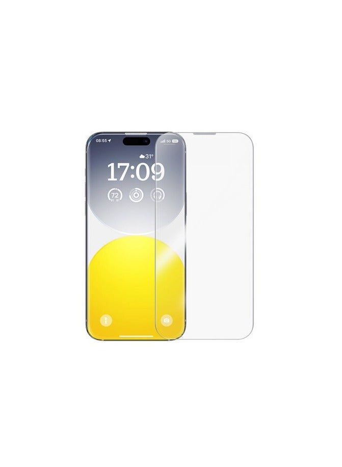 بيسوس واقي شاشة من الزجاج المقوى لحماية الخصوصية من OS-Baseus Sapphire Series (مع فلتر غبار مدمج) لجهاز iP 15 Pro Max، شفاف (عبوة من قطعة واحدة، مع مجموعة تنظيف وأداة تثبيت مقاومة للغبار) - Image 2