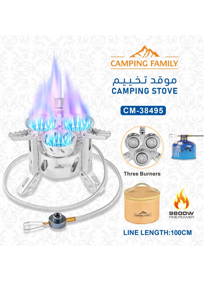عائلة التخييم - موقد غاز للتخييم العائلي بقدرة 9800 وات مع 3 شعلات - Image 1