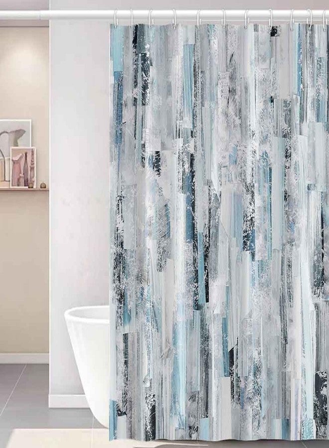 Uiiooazy Boho Shower Curtain for Bathroom Abstract Grey Blue Watercolor Shower Curtain Set with Hooks Brushstrokes Fabric Waterproof Shower Curtains 72x72inches - Image 2