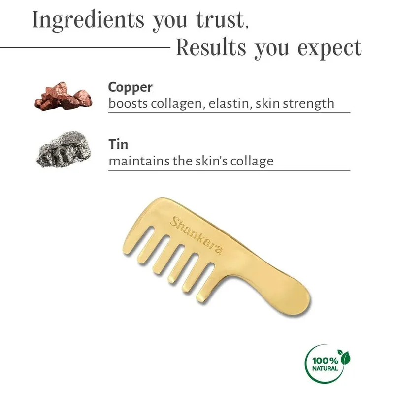 شنكرا مشط شانكارا كانسا للشعر | مشط تدليك فروة الرأس أيورفيدي من معدن كانسا %