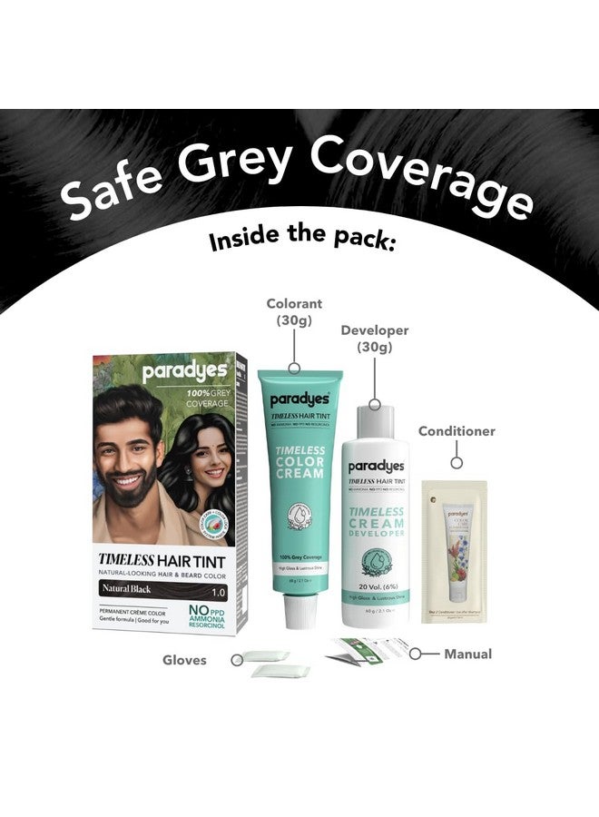 Paradyes Mini Natural Black Timeless Hair Tint, Permanent Crème Hair Color For Hair & Beard, Complete Grey Coverage, Formula Free From Ppd, Ammonia, & Resorcinol, 1.0 Natural Black, 60 Gram - Image 3