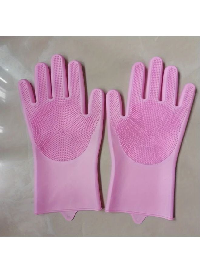 Pink Silica Gel Kitchen Cleaning Gloves Multipurpose Non Slip Reusable Household - Image 1