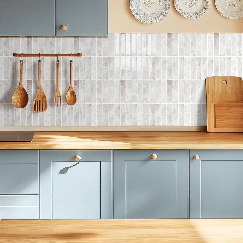 Alwayspon 10 Sheets 12" x12inch Beige 3D Vinyl Backsplash Tiles, Self-Adhesive Peel and Stick Wall Tile Stickers Stick on Subway Tiles for Kitchen Bathroom Wall - Image 2