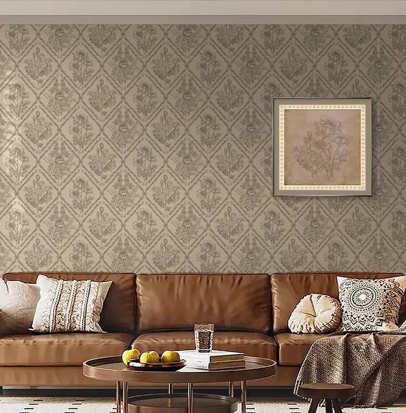 Toduso Peel and Stick Wallpaper Vintage Wall Paper Boho Contact Paper Brown Floral Removable Wallpaper for Bathroom Bedroom Flower Waterproof Self Adhesive Vinyl Drawer Decor 17.3"x393.7" - Image 5
