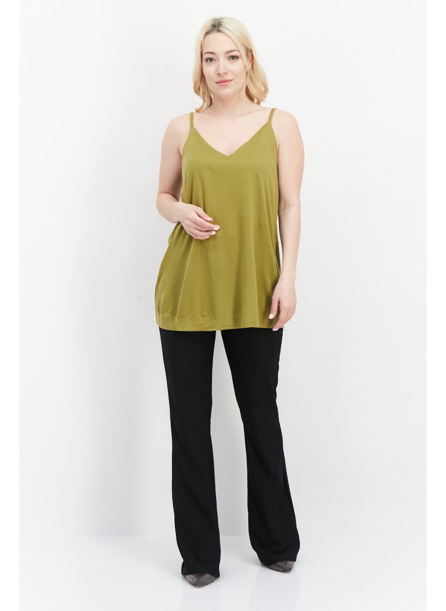 ESPRIT Women V-Neck Sleeveless Pain Tank Top, Olive  - Image 4