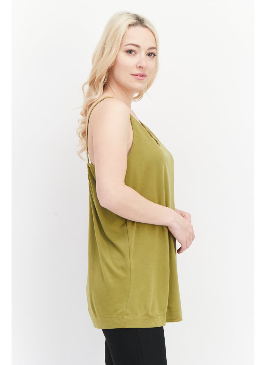 ESPRIT Women V-Neck Sleeveless Pain Tank Top, Olive  - Image 3