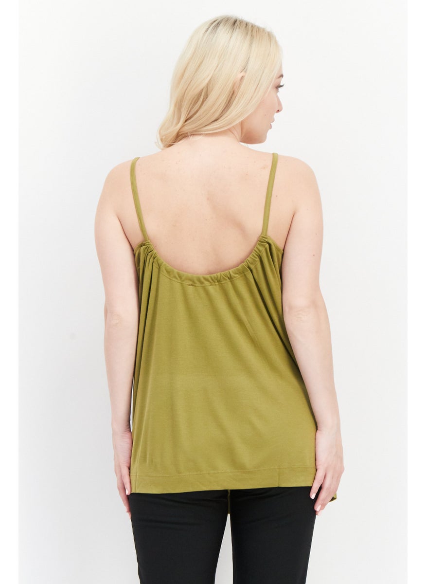 ESPRIT Women V-Neck Sleeveless Pain Tank Top, Olive  - Image 2