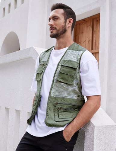 Gihuo Men's Mesh Multi Pockets Outdoor Fishing Safari Travel Vest(Green-S) - Image 3