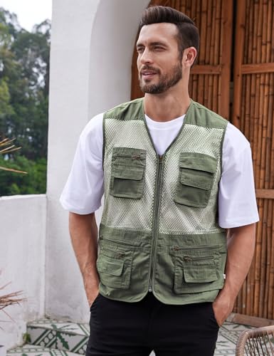 Gihuo Men's Mesh Multi Pockets Outdoor Fishing Safari Travel Vest(Green-S) - Image 4