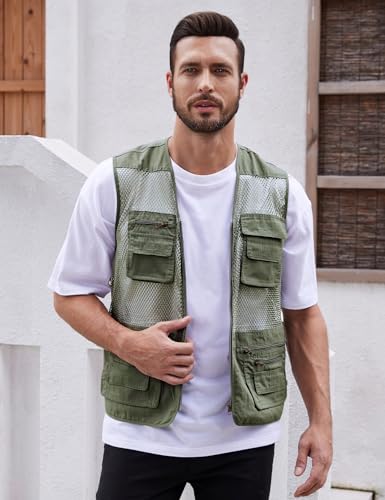 Gihuo Men's Mesh Multi Pockets Outdoor Fishing Safari Travel Vest(Green-S) - Image 2