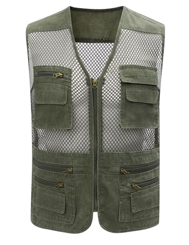 Gihuo Men's Mesh Multi Pockets Outdoor Fishing Safari Travel Vest(Green-S) - Image 1