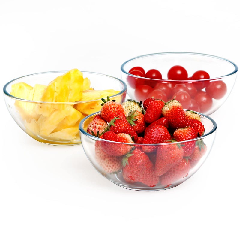 NUTRIUPS 6 Inch Glass Bowls Small Glass Bowl Set Clear Tempered Glass Salad Bowls for Kitchen Microwave and Oven Safe