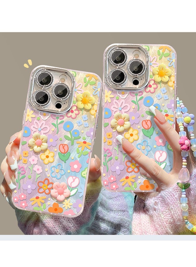 X-level iPhone 16 Pro Max Cover Case ,Cute 3D Resin Flower with Lanyard Wrist Strap Women Girl IPhone Case Anti-Yellow & Anti-Scratch, Ultra Slim,  for iPhone 16 Pro Max  ( colorful ) - Image 4