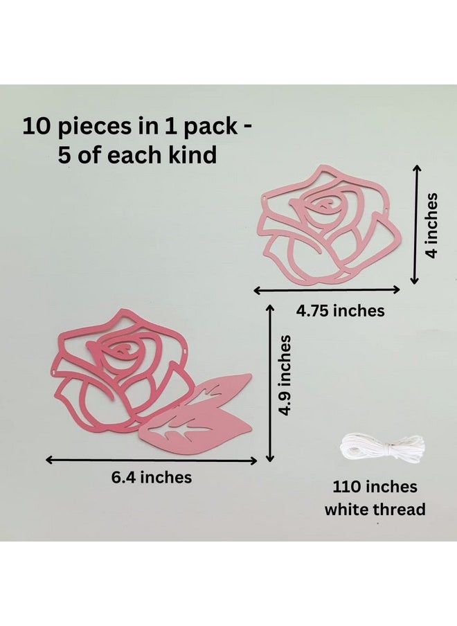 Pinfliers Pinfliers 25th Anniversary Decoration Items|50th Birthday Party Decorations|60th Birthday Decor|Anniversary, Birthday Backdrop|Rose Paper Flower Theme Birthday Banner,Bunting|10 pcs| 56 inches|Pink  - Image 2