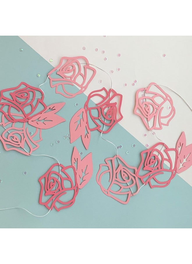 Pinfliers Pinfliers 25th Anniversary Decoration Items|50th Birthday Party Decorations|60th Birthday Decor|Anniversary, Birthday Backdrop|Rose Paper Flower Theme Birthday Banner,Bunting|10 pcs| 56 inches|Pink  - Image 3
