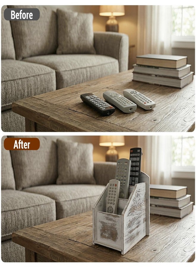 ماي جيفت حامل جهاز تحكم عن بعد للتلفزيون من ماي جيفت، ديكور ريفي عصري، صندوق تخزين/منظم/حامل أجهزة تحكم عن بعد للوسائط مصنوع من الخشب الأبيض بثلاثة أقسام، لغرفة المعيشة أو طاولة القهوة - Image 3