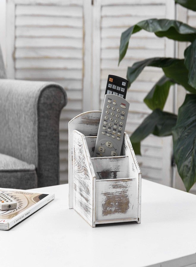 ماي جيفت حامل جهاز تحكم عن بعد للتلفزيون من ماي جيفت، ديكور ريفي عصري، صندوق تخزين/منظم/حامل أجهزة تحكم عن بعد للوسائط مصنوع من الخشب الأبيض بثلاثة أقسام، لغرفة المعيشة أو طاولة القهوة - Image 2