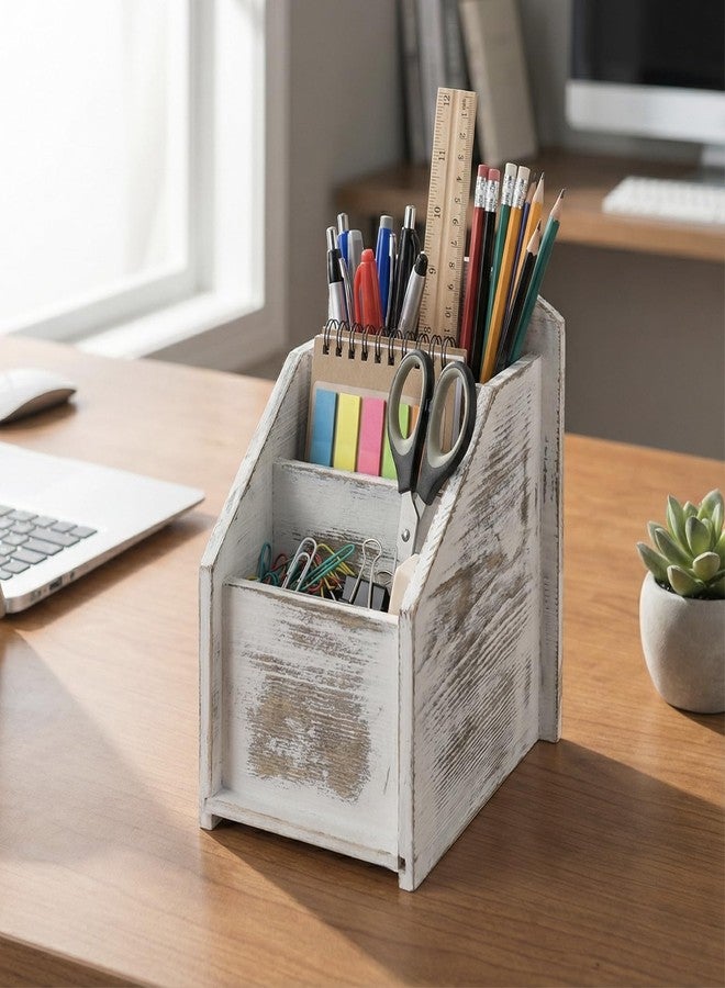 ماي جيفت حامل جهاز تحكم عن بعد للتلفزيون من ماي جيفت، ديكور ريفي عصري، صندوق تخزين/منظم/حامل أجهزة تحكم عن بعد للوسائط مصنوع من الخشب الأبيض بثلاثة أقسام، لغرفة المعيشة أو طاولة القهوة - Image 5