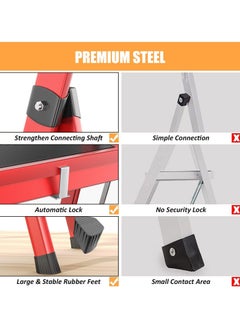 RUIYADA 6 Step Foldable Ladder Home Ladder with Wide Anti-Slip Pedal Portable Sturdy Steel Ladder with Handrails for Home and Kitchen 330 lbs Capacity Red+Black  - Image 4