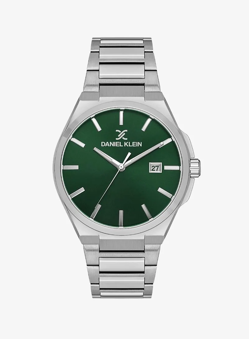 DANIEL KLEIN Men's Stainless Steel Silver Alloy Case Analog Dark Green Round Sunray Dial Japanese Quartz Premium 50 Meters Water Resistant