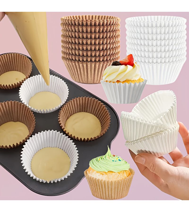 200 White And Natural Baking Paper Cups Oil Resistant For Cakes Parties Weddings - Image 1