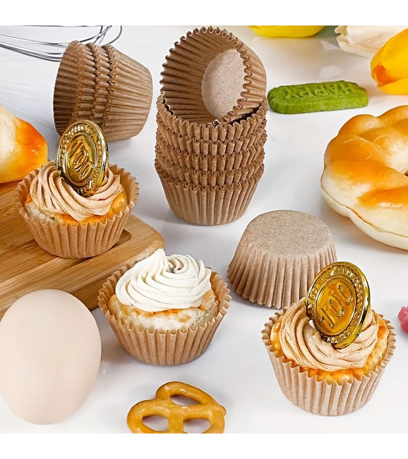 200 White And Natural Baking Paper Cups Oil Resistant For Cakes Parties Weddings - Image 2