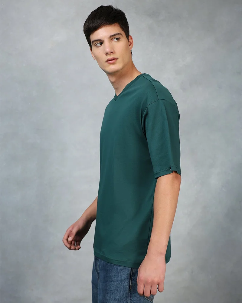 bewakoof Men's Green Oversized T-shirt