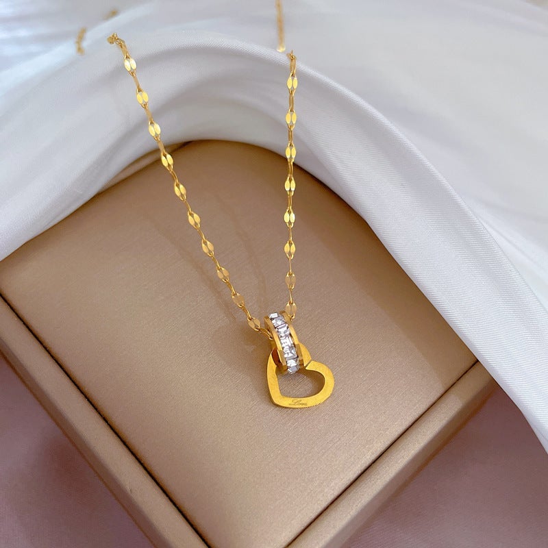 Titanium Steel Luxury Full Diamond Hourglass Heart Necklace - Elegant & Versatile
