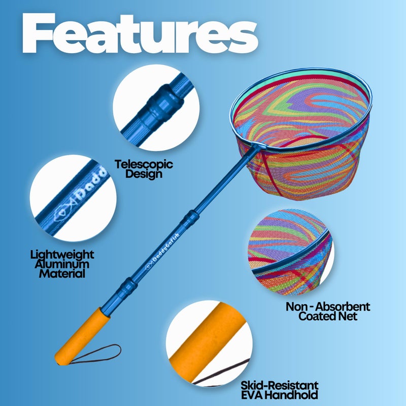 DaddyGoFish Kids Fishing Net - Extendable Telescopic Landing Net for Boy Girl Children Catching Small Fish Crab Shrimp Minnow Dragonfly Beach Pier Lake River Ocean (Style 1 (2 Pack, Blue + Red)) - Image 3
