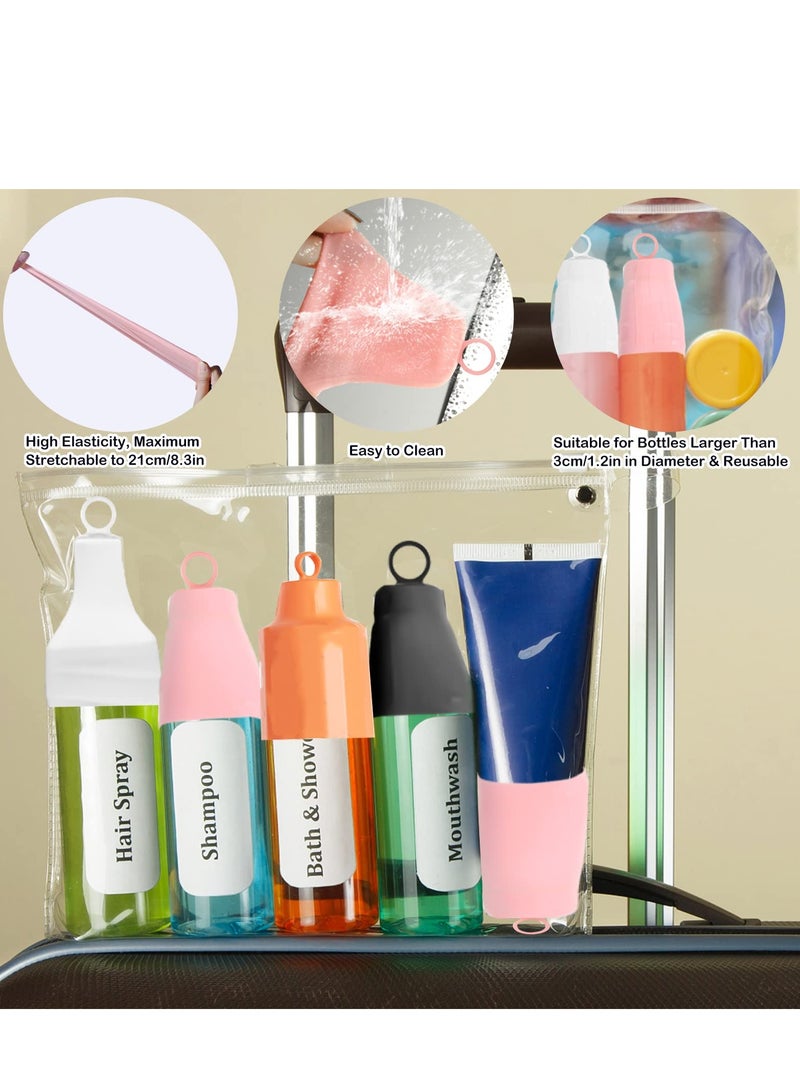8 Pack Elastic Leak Proof Sleeves for Travel Bottles, Silicone Covers for Toiletries, Reusable Accessories for Luggage and Containers - Image 2
